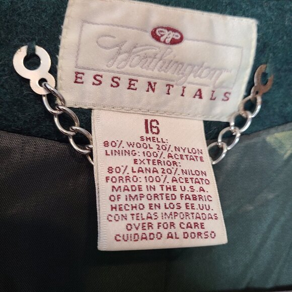 Vintage 90s Long Maxi Coat Preppy Heritage Winter Wool Green Size 16 Slouchy - Picture 4 of 7